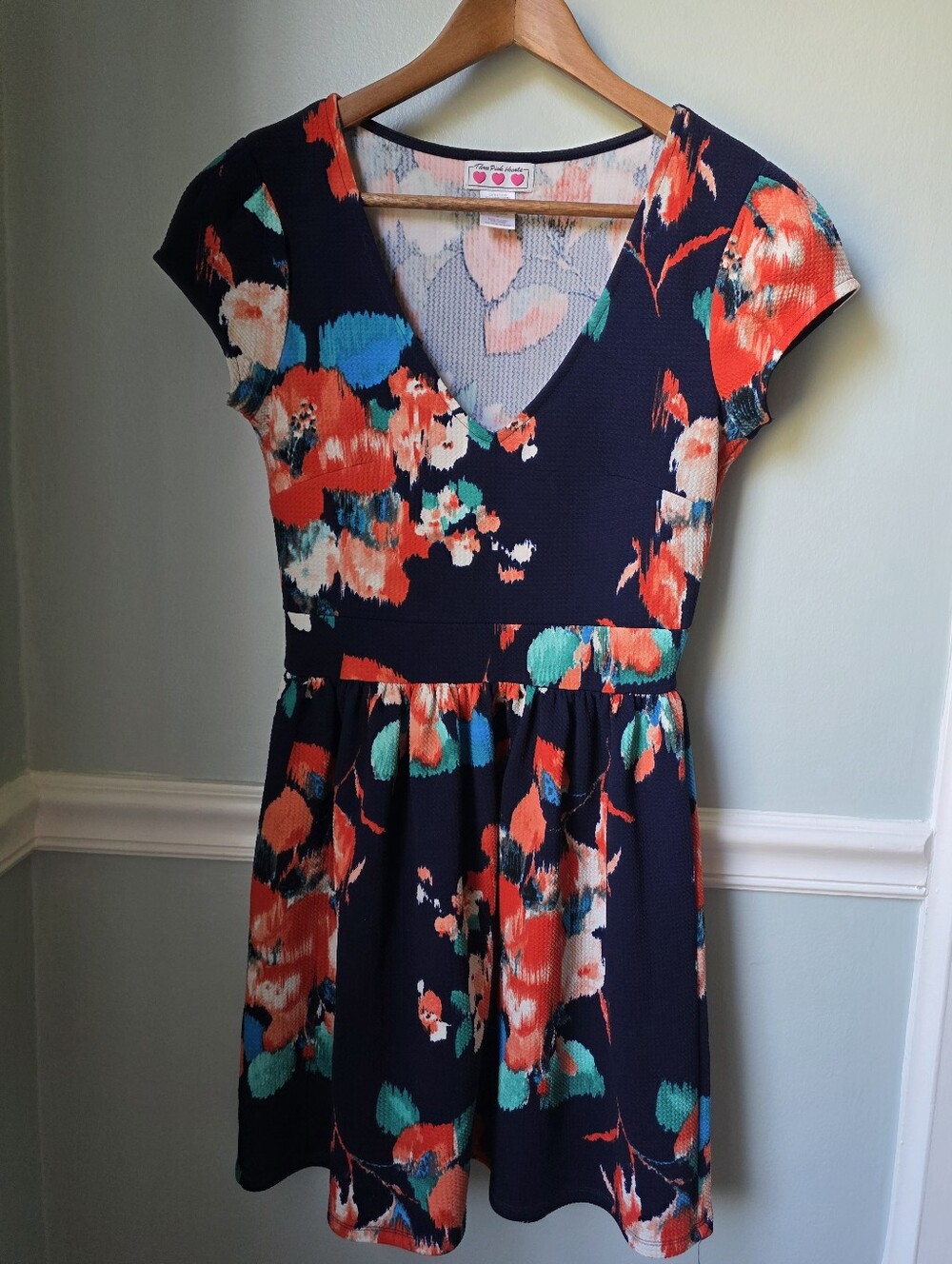 Three Pink Hearts Floral V-neck Dress